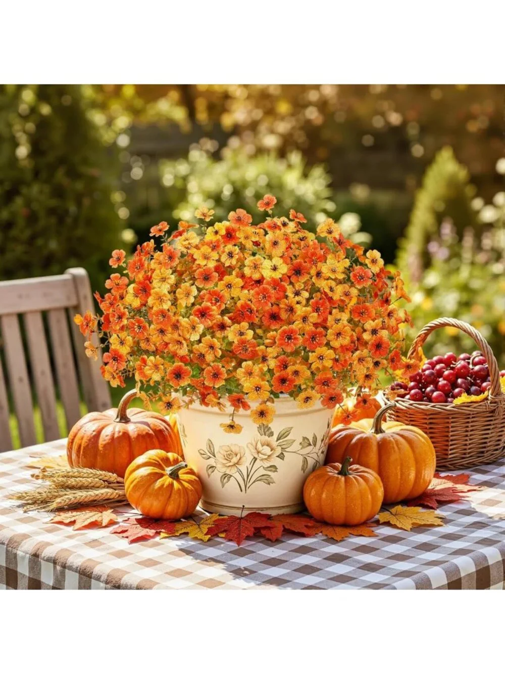 24 Bundles UV Resistant Faux Fall Flowers - Perfect for Home Decor & Porches